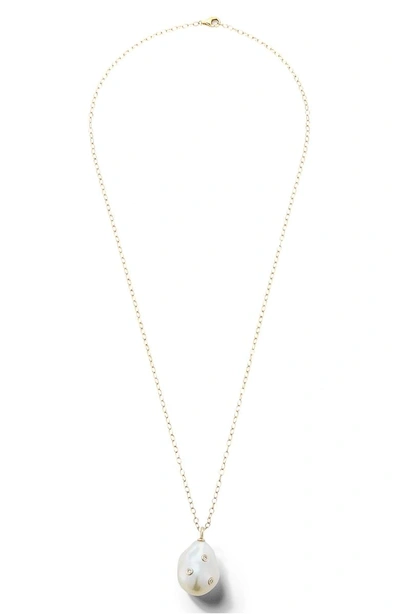 Shop Mizuki Baroque Pearl And Diamond Pendant Necklace In Yellow Gold/ Pearl