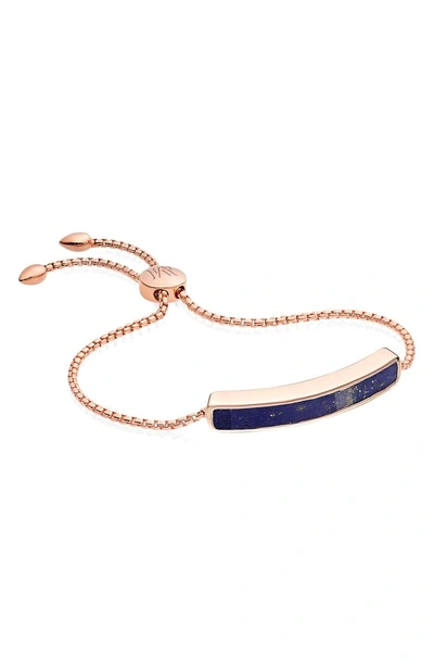 Shop Monica Vinader Bengravable Aja Stone Bracelet In Rose Gold/ Lapis