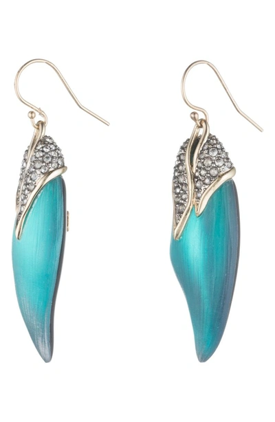 Shop Alexis Bittar Crystal Encrusted Capped Feather Earrings In Lake Blue