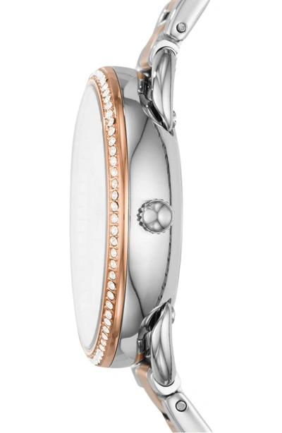 Shop Fossil Tailor Crystal Multifunction Bracelet Watch, 35mm In Rose Gold/ Silver/ Silver