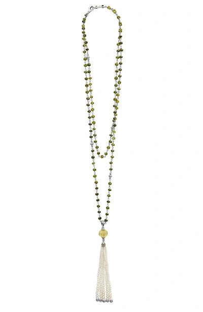 Shop Lagos Caviar Forever Gemstone Tassel Pendant Necklace In Silver/ Olive Quartz