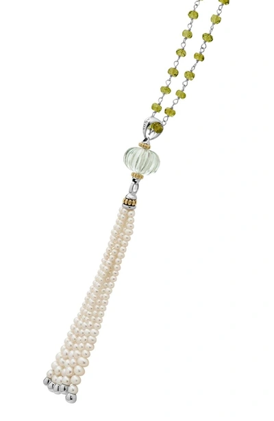 Shop Lagos Caviar Forever Gemstone Tassel Pendant Necklace In Silver/ Green Amethyst