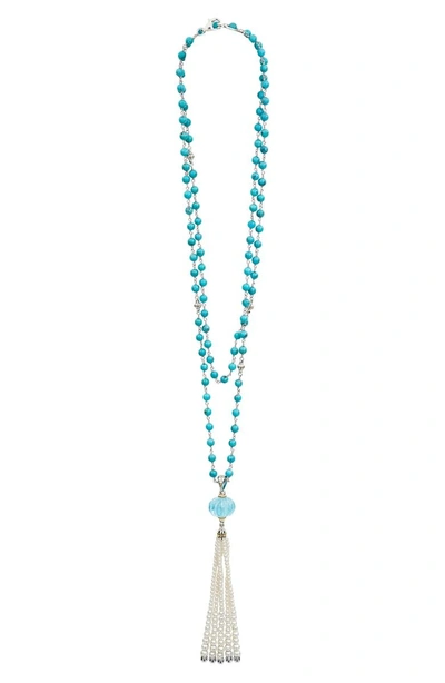 Shop Lagos Caviar Forever Gemstone Tassel Pendant Necklace In Silver/ Sky Blue Topaz