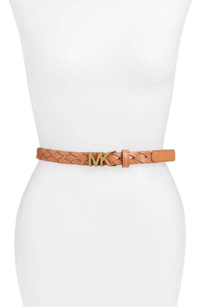 Shop Michael Michael Kors Braided Leather Belt In Acorn