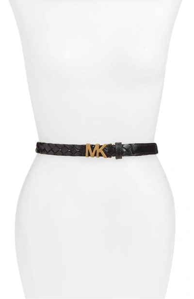 Shop Michael Michael Kors Braided Leather Belt In Black