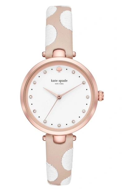 Shop Kate Spade Holland Leather Strap Watch, 34mm In Nude/ White/ Pink