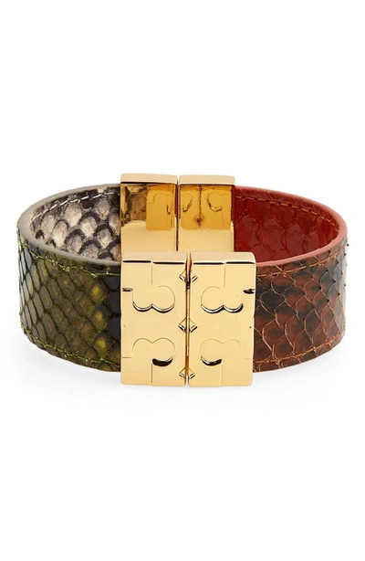 Shop Tory Burch Colorblock Reversible Leather Bracelet In Snake Multi