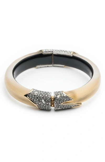 Shop Alexis Bittar Crystal Encrusted Feather Hinge Bracelet In Gold