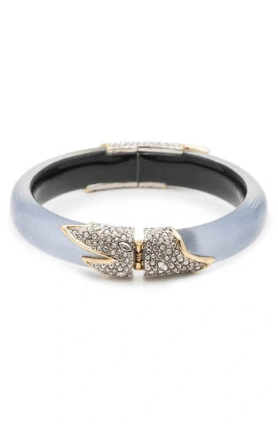 Shop Alexis Bittar Crystal Encrusted Feather Hinge Bracelet In Steel Blue