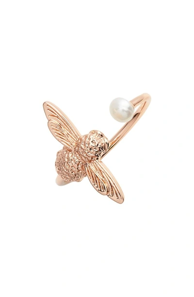 Shop Olivia Burton Pearl Bee Ring In Rose Gold