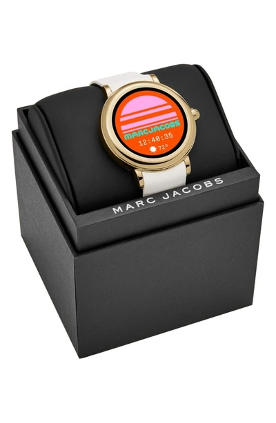 Shop Marc Jacobs Riley Silcone Strap Smart Watch, 44mm In White/ Gold