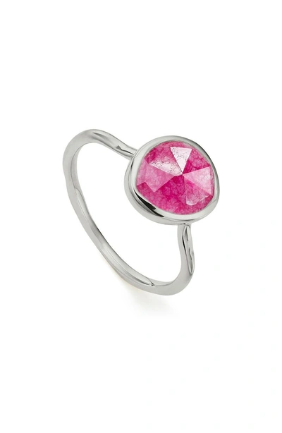 Shop Monica Vinader Siren Stacking Ring In Silver/ Pink Quartz
