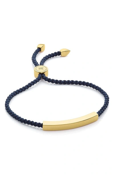 Shop Monica Vinader Engravable Linear Bar Friendship Bracelet In Gold/ Navy Blue