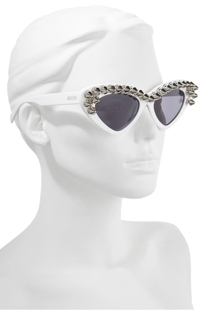 Shop Moschino 59mm Studded Cat Eye Polarized Sunglasses - White