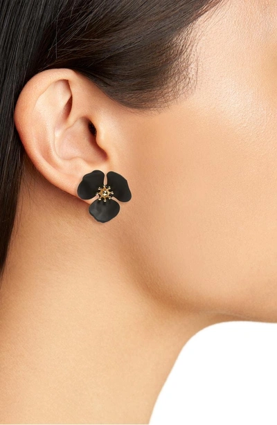 Shop Shashi Lily Flower Stud Earrings In Black