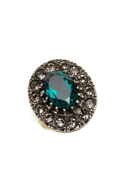 Shop Alexander Mcqueen Swarovski Crystal Cocktail Ring In Emerald