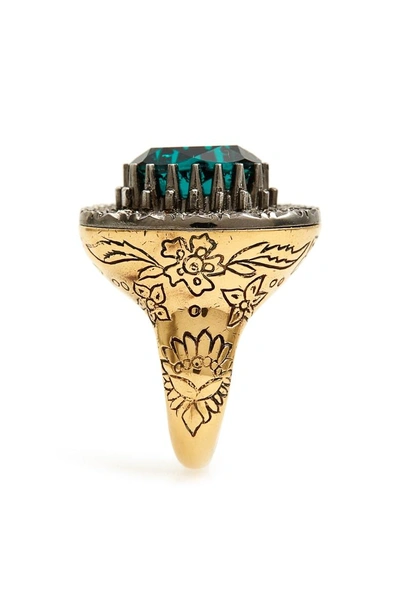 Shop Alexander Mcqueen Swarovski Crystal Cocktail Ring In Emerald