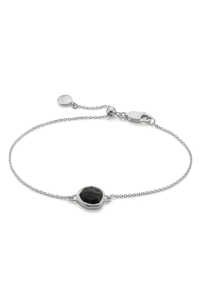 Shop Monica Vinader Siren Semiprecious Stone Bracelet In Silver/ Black Line Onyx