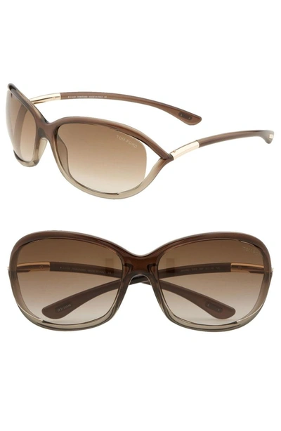Shop Tom Ford 'jennifer' 61mm Oval Oversize Frame Sunglasses In Brown / Bronze