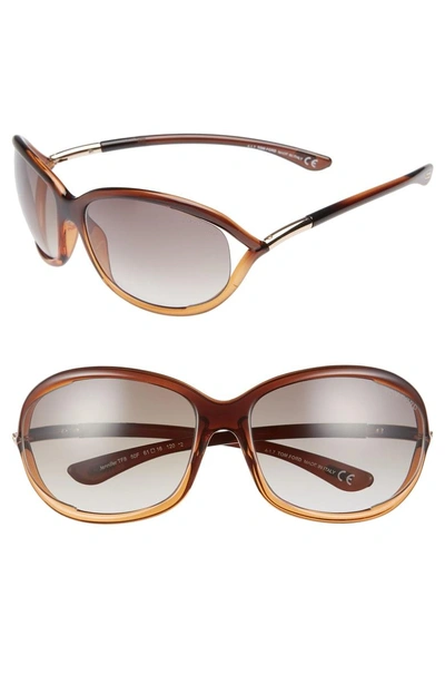 Shop Tom Ford 'jennifer' 61mm Oval Oversize Frame Sunglasses In Brown Gradient/ Light Orange