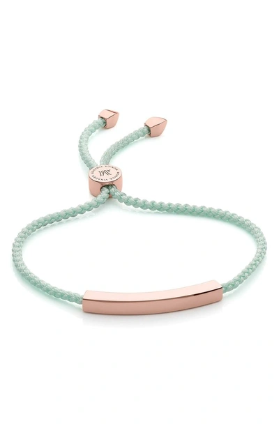 Shop Monica Vinader Engravable Linear Friendship Bracelet In Rose Gold/ Mint