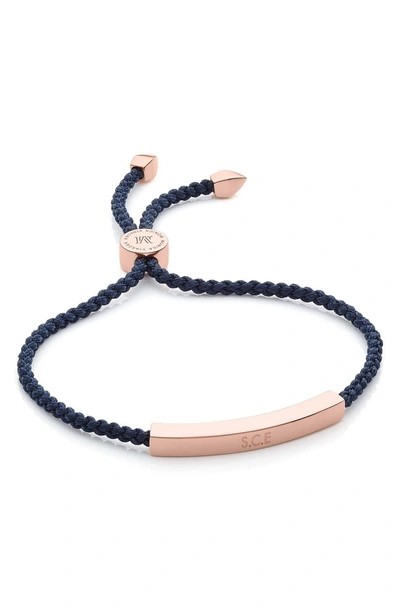 Shop Monica Vinader Engravable Linear Friendship Bracelet In Rose Gold/ Navy Blue
