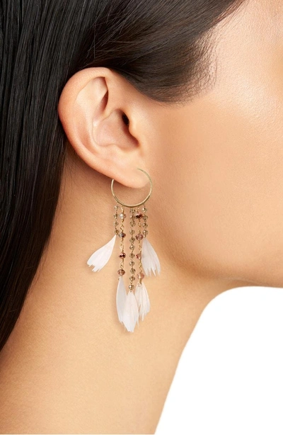 Shop Serefina Cascading Crystal & Feather Hoop Earrings In Blush