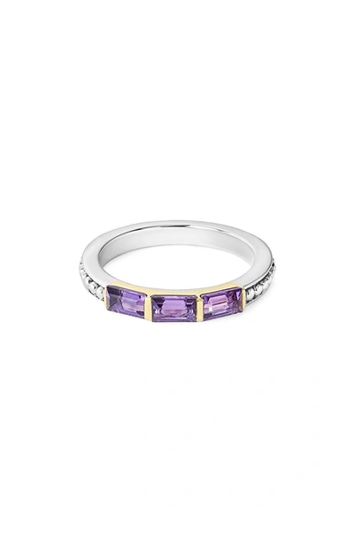 Shop Lagos Gemstone Baguette Stackable Ring In Silver/ 18k Gold/ Amethyst