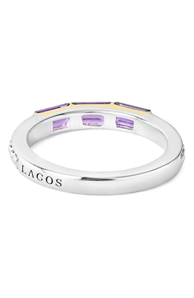 Shop Lagos Gemstone Baguette Stackable Ring In Silver/ 18k Gold/ Amethyst