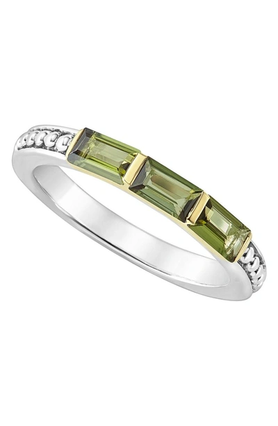 Shop Lagos Gemstone Baguette Stackable Ring In Silver/ 18k Gold/ Tourmaline