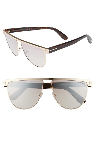 Shop Tom Ford Stephanie 60mm Mirrored Sunglasses - Rose Gold/ Havana/ Silver