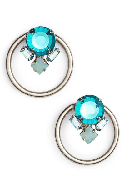 Shop Sorrelli Peony Crystal Hoop Earrings In Blue-green