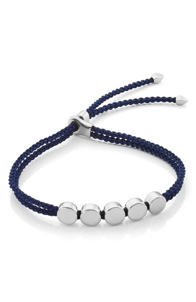 Shop Monica Vinader Engravable Beaded Friendship Bracelet In Navy/ Silver
