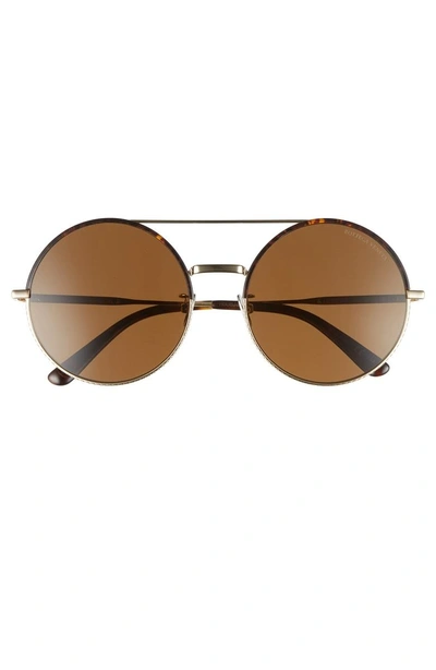Shop Bottega Veneta 58mm Round Aviator Sunglasses - Gold/ Dark Havana