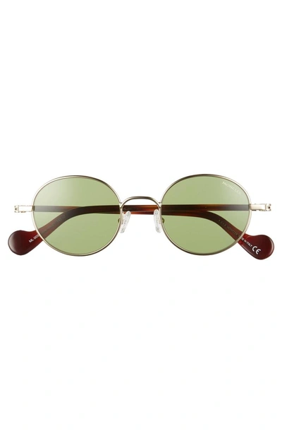 Shop Moncler 49mm Round Metal Sunglasses In Gold/ Green