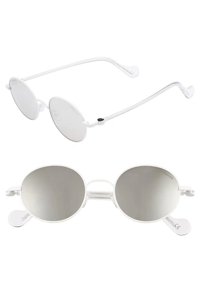 Shop Moncler 49mm Round Metal Sunglasses In White/ Smoke Mirror