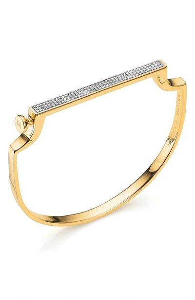 Shop Monica Vinader Engravable Signature Thin Diamond Bangle In Yellow Gold/ Diamond