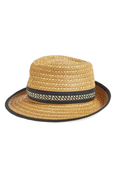 Shop Eric Javits Squishee Straw Fedora In Natural/ Black Mix