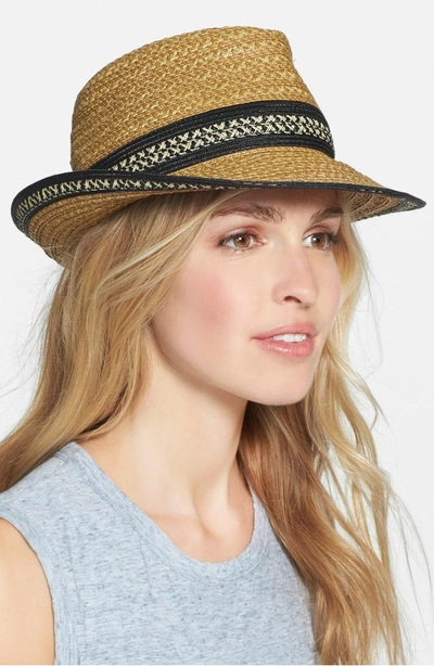 Shop Eric Javits Squishee Straw Fedora In Natural/ Black Mix