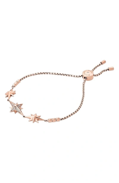 Shop Michael Kors Adjustable Slide Charm Bracelet In Rose Gold