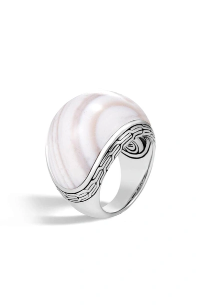 Shop John Hardy Classic Silver Chain Dome Ring In Silver/ White Agate