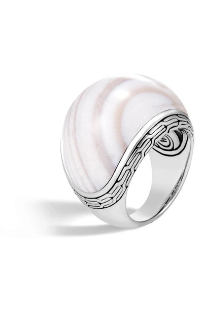 Shop John Hardy Classic Silver Chain Dome Ring In Silver/ White Agate