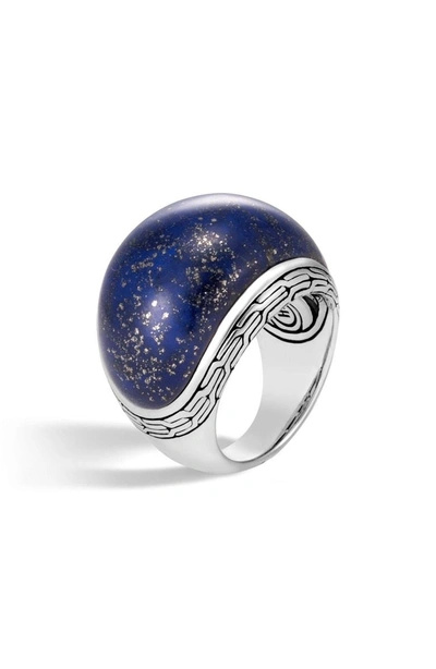 Shop John Hardy Classic Silver Chain Dome Ring In Silver/ Lapis Lazuli
