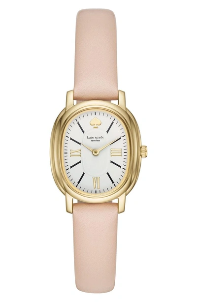 Shop Kate Spade Staten Leather Strap Watch, 25mm In Nude/ White/ Gold