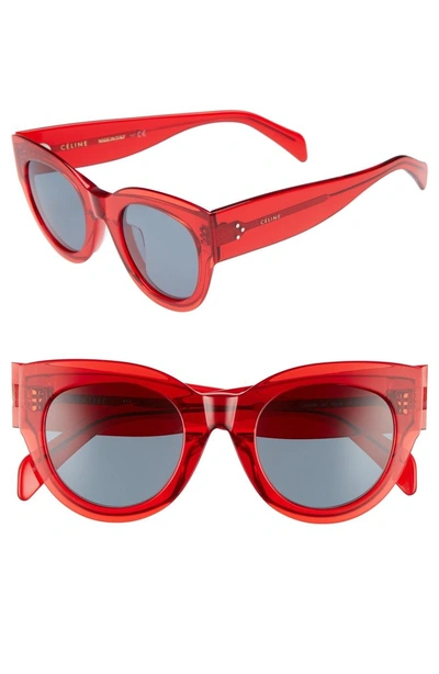 Shop Celine Special Fit 50mm Cat Eye Sunglasses - Red/ Vintage Blue