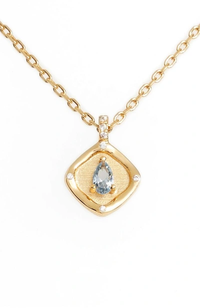 Shop Lulu Dk Teardrop Monthstone Pendant Necklace In March - Aquamarine