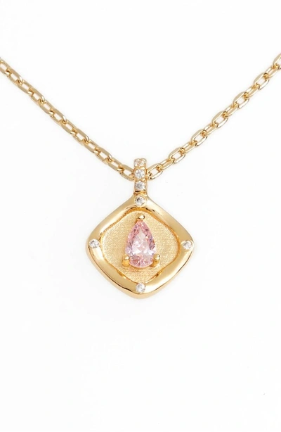 Shop Lulu Dk Teardrop Monthstone Pendant Necklace In October - Pink Tourmaline