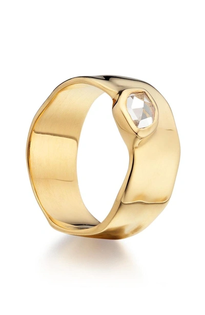 Shop Monica Vinader Siren Wide Band Ring In White Topaz/ Yellow Gold