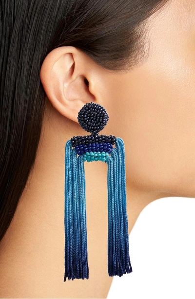 Shop New Friends Colony Tropicana Tassel Earrings In Sapphire/ Dip Dye Combo