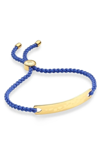 Shop Monica Vinader Engravable Havana Friendship Bracelet In Yellow Gold/ Corn Flower Blue